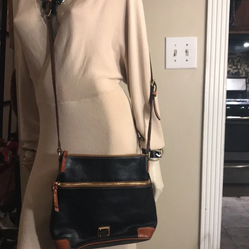 Dooney & Bourke Black and Brown Contrast Pebble Grain Leather Crossbody Bag